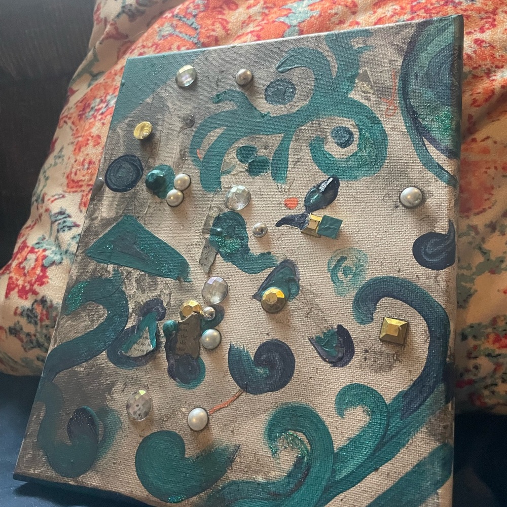 Abstract Canvas Art with Teal and Gold Accents